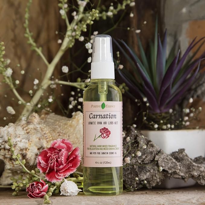 Carnation Pillow & Room Spray with Essential Oils, Home Fragrance, 4 fl oz | Carnation Aroma, Essential Oil Blend, Pillow and Room Spray, Linen Freshener, Bathroom Mist, Home Fragrance, 120 mL