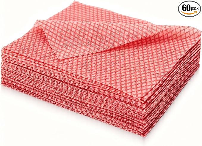 60 Pack Disposable Dish Cloths for Kitchen, Durable Cleaning Wipes | Short-term reusable cleaning cloths for bathroom & daily Cleaning (Red)