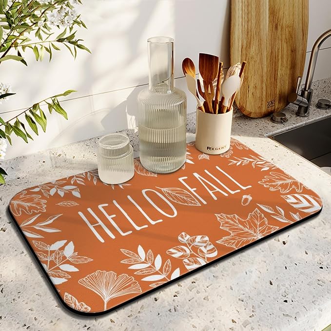 Fun Coffee Mat 19inx12in,Coffee Bar Mat for Countertops,Absorbent Hide Stain Anti-Slip Coffee Bar Accessories Fit Under Coffee Machine Mat,dish Drying Mats for Kitchen