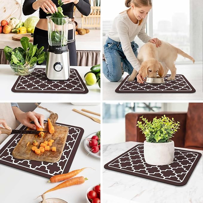 WISELIFE Dish Drying Mat Super Absorbent Drying Mat Large Dish Drying Mats for Kitchen Counter Easy Clean Dish Mat Kitchen Drying Mat15"x 18" Stylish Chocolate