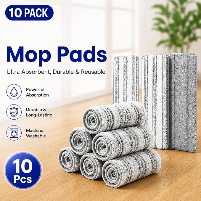 Blueark Replacement Mop Pads, Compatible with Swiffer PowerMop Multi-Surface Mop, Size:15''*4.53'', Grey, Pack of 10