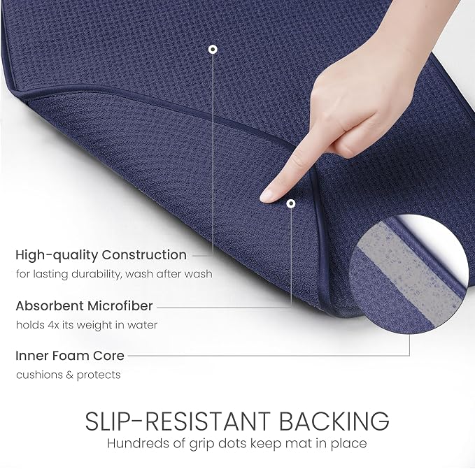 Bellemain XL Dish Mat Microfiber Dish Drying Mat, Super absorbent (Navy, 17" x 24")