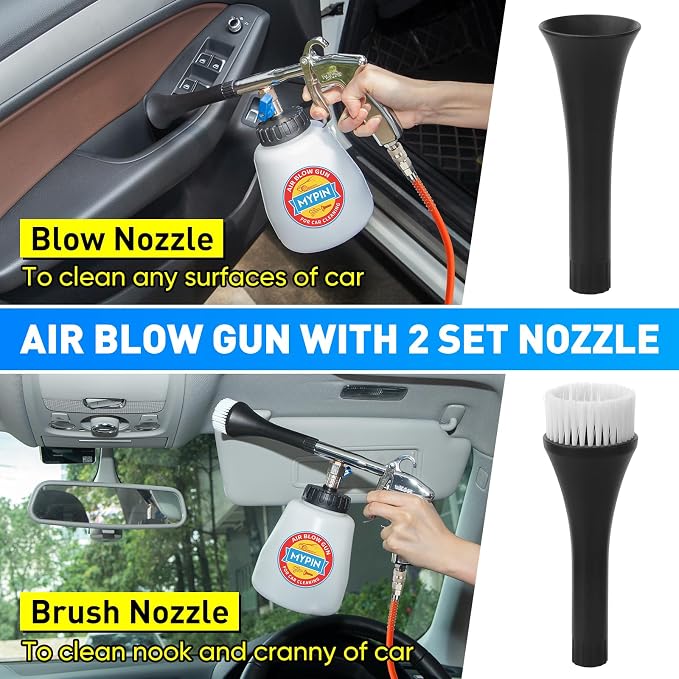Aluminium Car Cleaning Gun Set with Tapered Nozzle, Car Air Blow Clean Gun | 6-9.2Bar High Pressure Cleaning Gun with 2 Set Nozzle, 1L Bottle, Auto Detailing Tool for Deep Cleaning Interiors/Exteriors