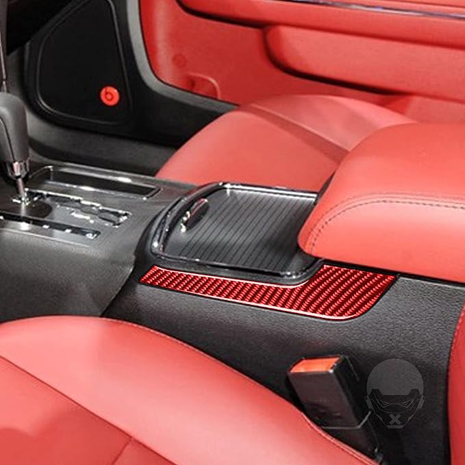 Trim Central Armrest Fit for Dodge Charger/Chrysler 300 2011-2023 | Real Carbon Fiber | Trim Central Armrest Side Trim Decals | Thick Overlay | Anti-scratch | Red