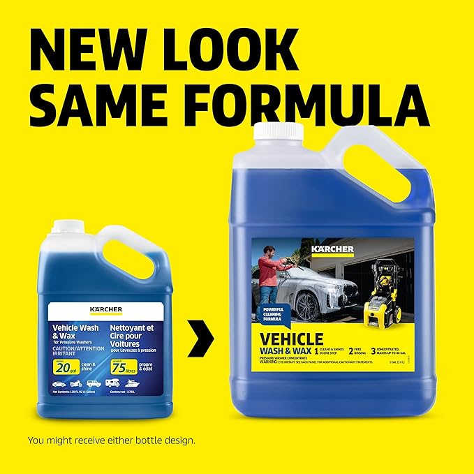 KÄRCHER Vehicle Wash and Wax, Pressure Washer Detergent | Cleans Cars, Bikes, Trucks, Boats and More, Highly Concentrated, Makes up to 40 gal of Cleaner