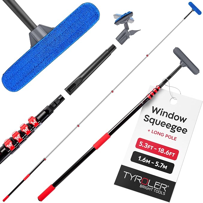 Tyroler Professional Window Squeegee with Extension Pole 6-19 ft | Squeegee for Window Cleaning | Windows Washing Kit with Extension Pole | Professional Window Cleaning Kit