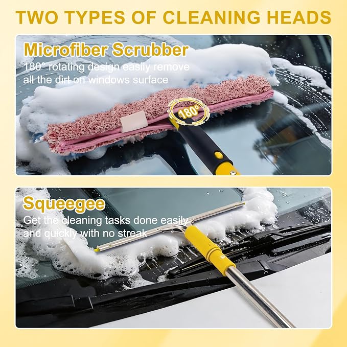 Professional Window Cleaning Kit with Bucket 3 Gallon, 6FT Extension Pole | Window Washing Kit with 14" Squeegee,15" Scrubber,Spray Bottle,Window Washing Equipment Cleaning Tool for Outdoor Home