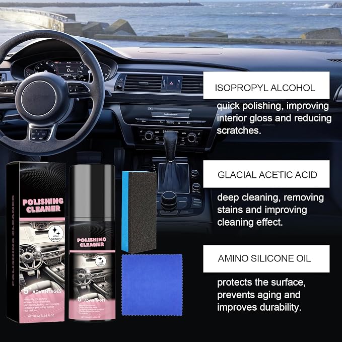 Polishing Cleaner Car Interior Spray,Car Interior Cleaner Spray(2PCS) | Polishing Cleaner, 100ml, Interior Multi-Purpose Car Cleaner, Total Car Interior Cleaner Rejuvenation