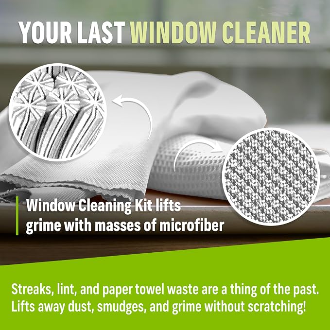 E-Cloth Window and Glass Cleaner Kit, Just Add Water - 1 Kit | Chemical-Free Cleaning - Reusable & Machine Washable Towel, Versatile Use for Mirrors, Cars, & Lenses, Winter Green