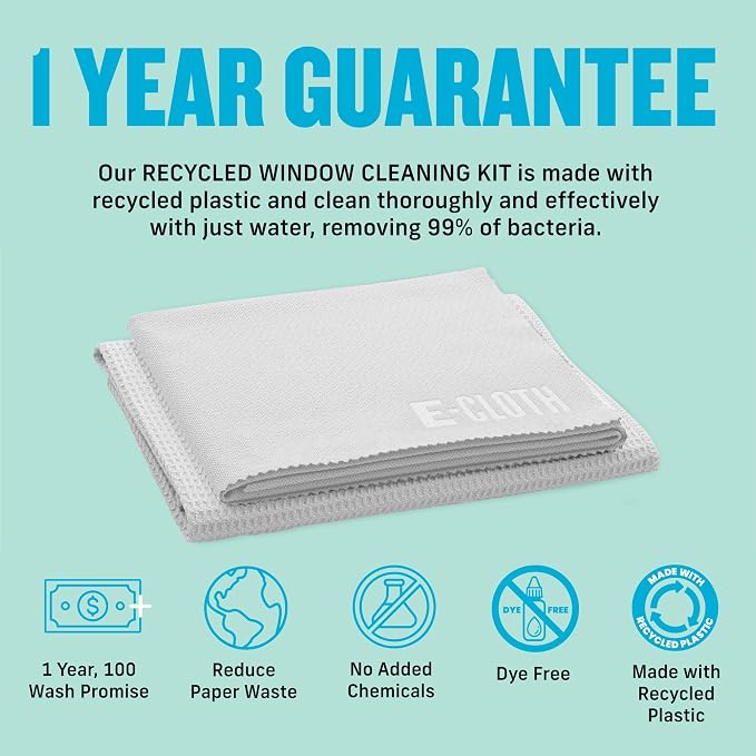 E-Cloth Window and Glass Cleaner Kit, Just Add Water - 2 Kits | Chemical-Free Cleaning - Reusable & Machine Washable Towel, Versatile Use for Mirrors, Cars, & Lenses, Alaskan Blue