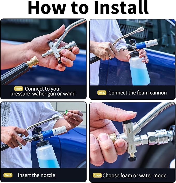 FENG PAI Foam Cannon for Pressure Washer with Dual-connector Accessory, 7 Power Washer Sprayer Nozzles, 1/4" Quick Connect Double Tip Attachment Soap Bottle Sprayer Soap, 3600 PSI (White)