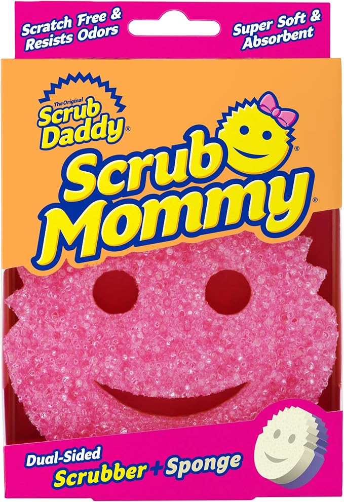 Scrub Daddy Dual Sided Texture Changing Sponge/Scrubber - Super Absorbent Sponge Side - Scrub Mommy (Pink) - 1 Count