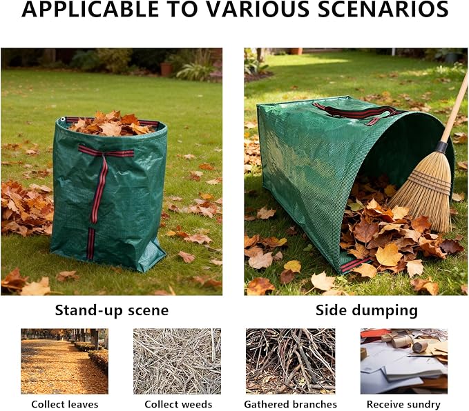 2-Pack 53 Gal Leaf Bags, Leaf Collector Reusable Yard Waste Bags | Heavy-duty Collapsible Garden Collector with Handles & Dustpan Design for Lawn Cleanup, Branches & Debris. Includes gloves