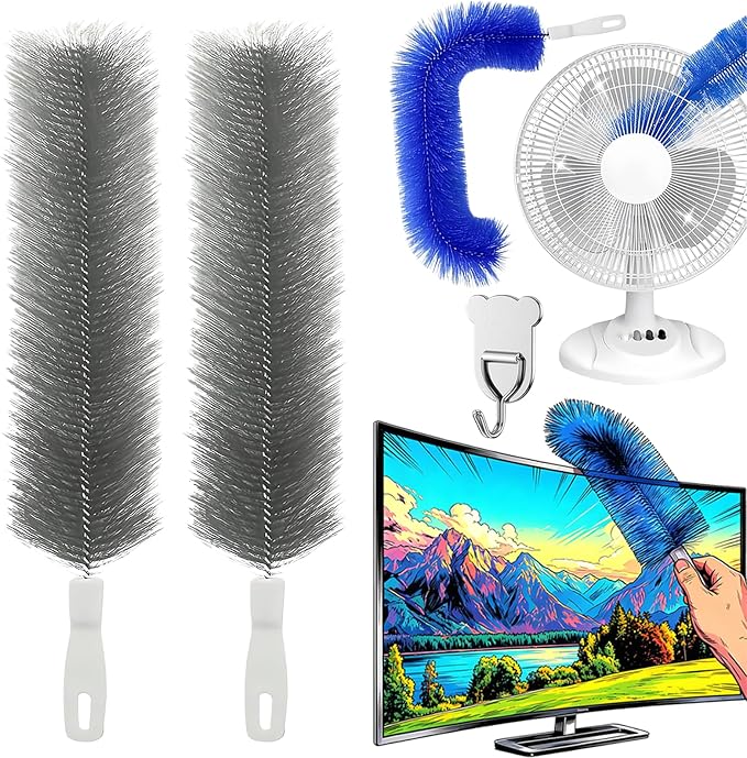Bendable Microfiber Head, Reusable Dust Remover, 2026 Upgrade Fan Cleaner Brush, Bendable Microfiber Duster Washable Fans Cleaning Brush for Blind, Cobweb, Air Vents Cars Curtains (Gray*2)