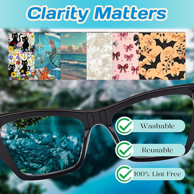 6 PCS Glasses Cleaning Cloth Eyeglass Lens Cleaning Cloth Eyeglasses Wipes Microfiber Reusable Soft for Phone Screens Camera Unisex Women Girls Cute Aesthetic (6.3"x6.3")-Beach Sea Turtle