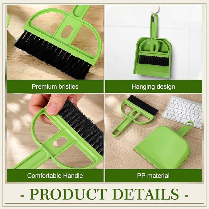 Thenshop 24 Set Mini Dustpan and Brush Set Small Hand Broom and Dustpan Bulk, Compact Cleaning Kit for Office Desk Keyboard Tabletop Countertop Car Pet Messes Indoor Outdoor Party Favors, Candy Green