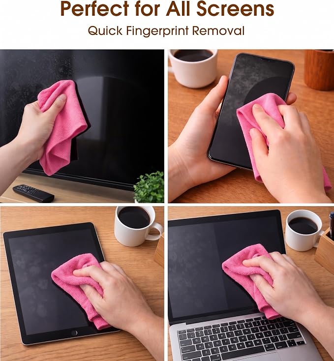 KitchLife Microfiber Cleaning Cloth Roll, 100 Pack - Tear-Away Microfiber Paper Towels, Lint-Free, Reusable, Washable for Kitchen, Car, Dishes, and Sensitive Surfaces (Pink)