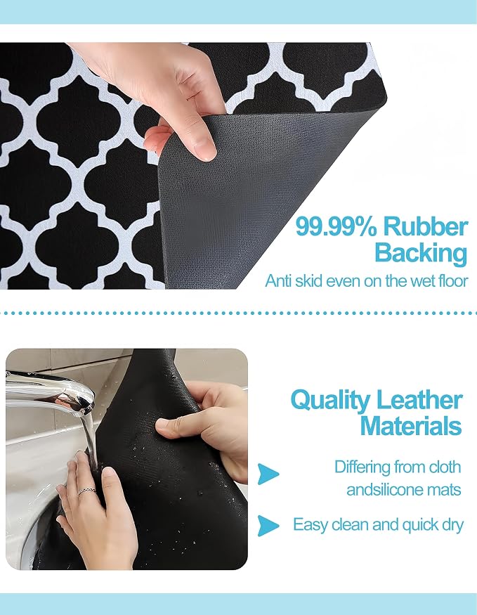 Dish Drying Mat for Kitchen Counter, 12"x19" Dish Drying Pad with Non-slip Rubber Backed, Hide Stain Anti Absorbent for Kitchen Counter, Drying Mat for Coffee Machine Dish Rack (Black Trellis)