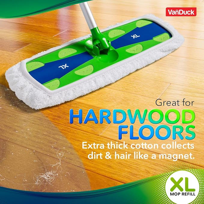 VanDuck Reusable Cotton Mop Pads Compatible with Swiffer Sweeper XL, 4 Pack | Mop not included, extra large covers, cotton replacement refills, wet & dry mopping pads