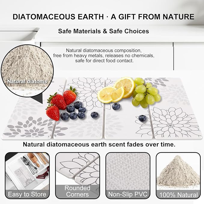 Stone Drying Mat for Kitchen Counter 3-Pack, Soft Diatomaceous Earth Absorbent Mat Set, Quick Dry Stone Faucet Splash Guard & Small Drying Pad, Foldable Diatomite Stone for Pet, Plant & Bath
