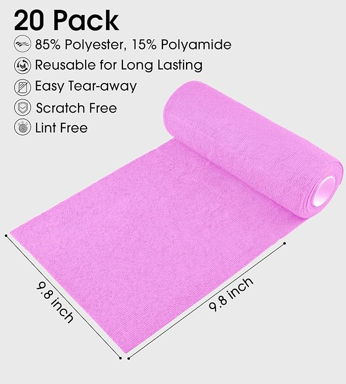 KitchLife Microfiber Cleaning Cloth Roll - Tear-Away Reusable Microfiber Paper Towels, Lint-Free, Washable, 20 Sheets for Kitchen, Car, Dishes, and Sensitive Surfaces (Light Purple)