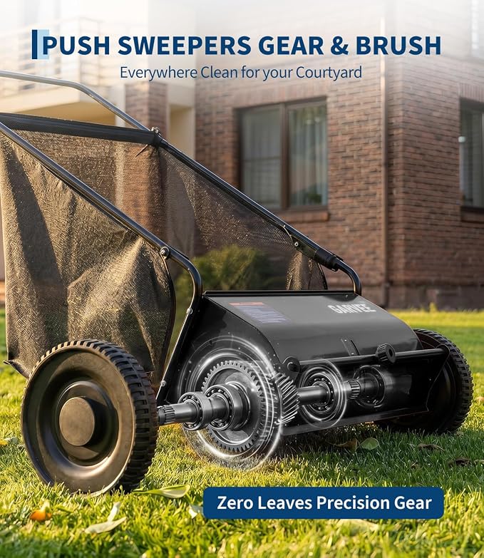 26 Inch Push Lawn Sweeper, Garden Lawn Sweeper Leaf and Grass Collector with 7 Cu.ft Mesh Bag, Adjustable Brush Height and 4 Spinning PP Brushes, Yard Sweeper for Leaves Grass Cleanup | with 7 Cu.ft Mesh Bag, Adjustable Brush Height and 4 Spinning PP B...
