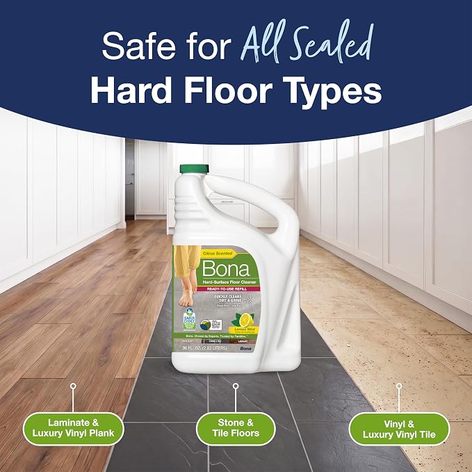 Bona Multi-Surface Floor Cleaner Refill - 96 fl oz - Lemon Mint | Residue-Free Floor Cleaning Solution refill for Spray Mop and Spray Bottles - Use on Stone, Tile, Laminate, and Vinyl Floors