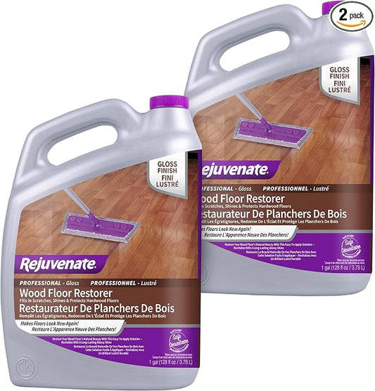 Rejuvenate Professional Wood Floor Restorer 1 Gal, Gloss Finish, 2 Pack | 1-Coat Application Fills Scratches, Shines & Protects Hardwood Floors, Leaves A Glossy Finish, Safe For Pets & Kids