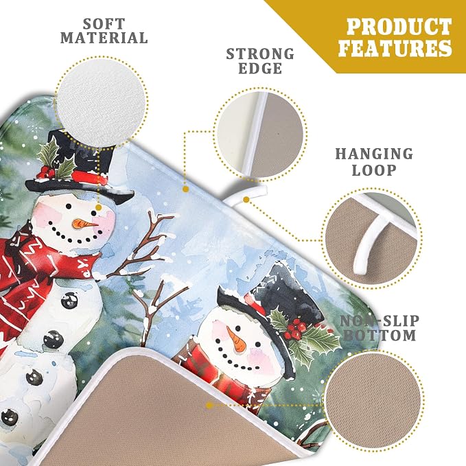 Winter Dish Drying Mat 16 x 18 Inch Xmas Snowman Pattern Dish Drying Pad Absorbent Microfiber Mats for Christmas Dish Rack Pad for Kitchen Counter Coffee Bar Decor