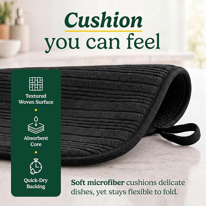 Cuisinart Dish Drying Mat for Kitchen Counter - 2-Pack XL 18x24 Ultra Absorbent Microfiber Dish Mat - Fast Drying, Machine Washable, Foldable Countertop Pad - Safe for Granite & Quartz