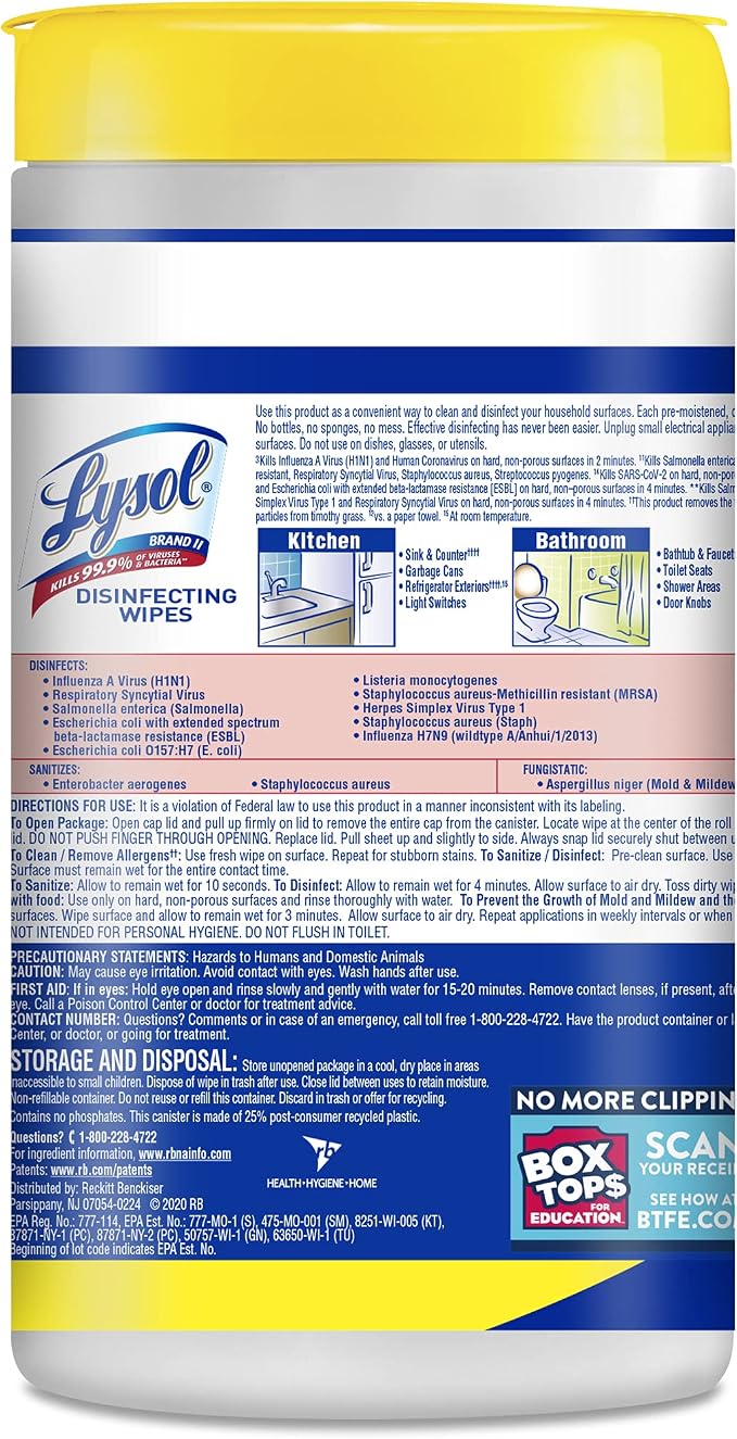 Lysol Disinfectant Wipes, Multi-Surface Antibacterial Cleaning Wipes, For Disinfecting and Cleaning, Lemon and Lime Blossom, 80 Count (Pack of 1)