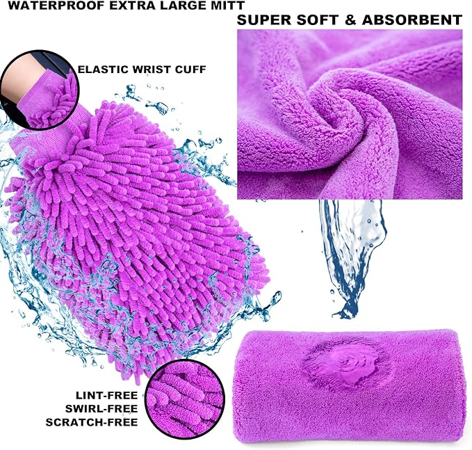 22Pcs Car Wash Cleaning Tools Kit Car Detailing Set with Canvas Bag Purple Collapsible Bucket Wash Mitt Sponge Towels Tire Brush Window Scraper Duster Complete Interior Car Care Kit