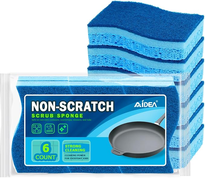 AIDEA Sponges Kitchen, 6Count, Non-Scratch Scrub Sponge, Sponge for Dishes | Kitchen Sponges for Non-Stick Cookware, Cleans Fast Without Scratching, Cleaning Power for Kitchen, Bathroom, Household
