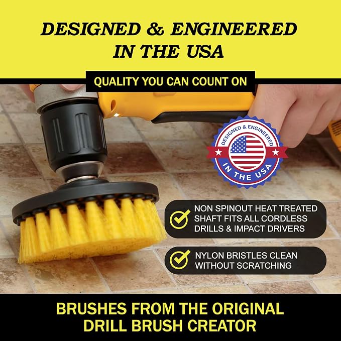Drillbrush Drill Brush Attachment Set for Bathroom Cleaning – Power Scrubber Brush Kit for Tub, Tile, Shower, and Grout – All-Purpose Household Cleaning Brushes for Drill - Electric Grout Cleaner Kit