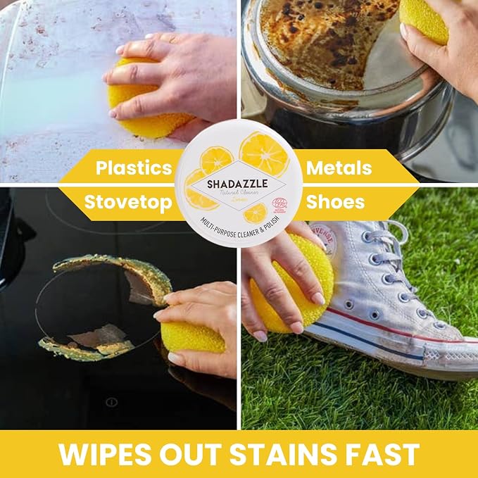 Shadazzle Natural All Purpose Cleaner and Polish, 2 Pack Lemon Scent | Clean & Polish Surfaces, 100% Natural Ingredients, Cleaning Paste, Easy to Rinse, Works on Metals, Ceramics, Marble and More