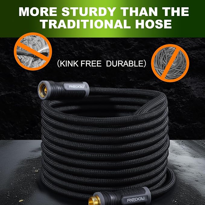 Relxitl Garden Hose, Flexible Water Hose, Ultra Lightweight Non-Expanding hose with 10 Function Sprayer, Leak proof, Pressure Resistant for Yard, Outdoor (Black, 25FT)