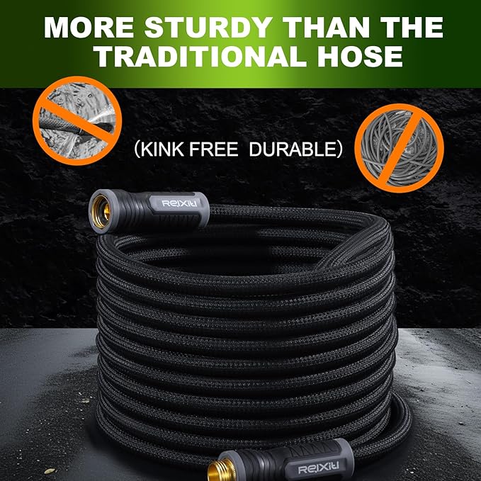Relxitl Garden Hose 15FT, Flexible Water Hose, Ultra Lightweight Non-Expanding hose, Leak proof, Pressure Resistant for Yard, Outdoor (Black, 15FT)