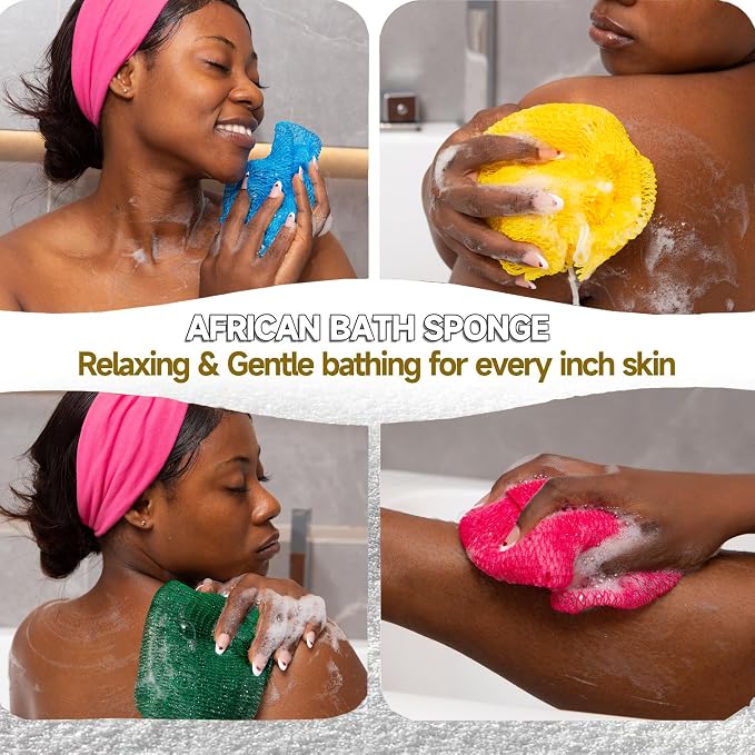 SubSahara Authentic African Net Sponge - 5 Pack Exfoliating Bath & Shower Loofah Sponge for Body & Face, Gentle Scrubber for All Skin Types, Travel, Durable