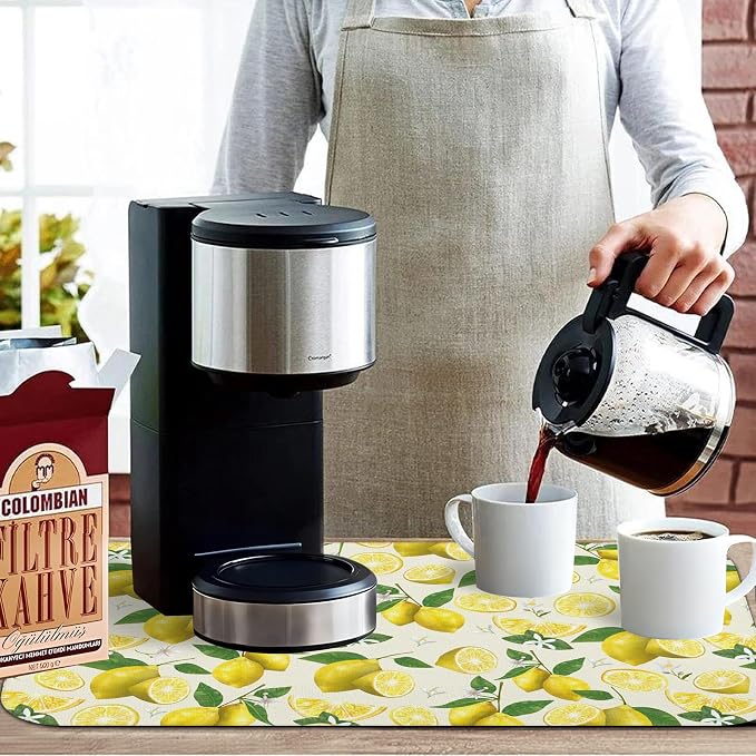 Kitchen Countertop Dish Drying Mat,Super Absorbent Coffee Bar Mat for Maker Espresso Machine, Anti-Slip Accessories for Kitchen Countertops 19x12 Inch