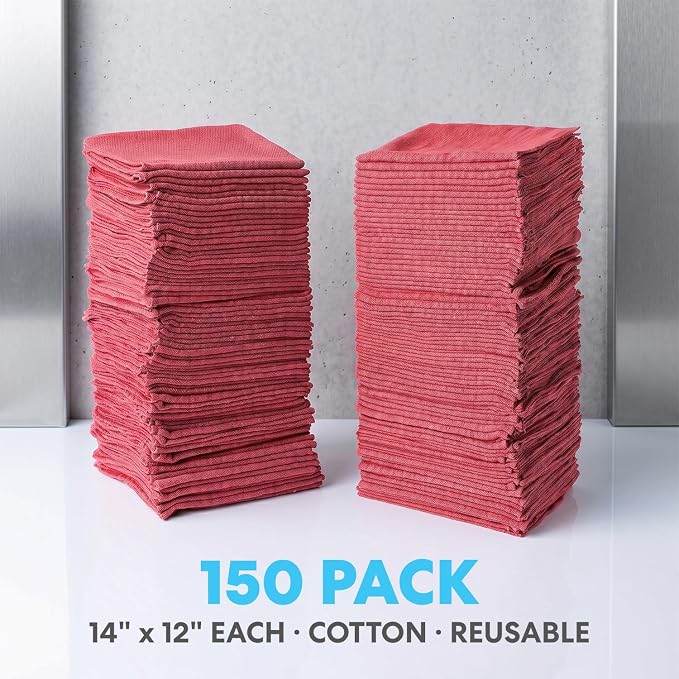 SIMPLI-MAGIC Premium Shop Towels 14”x12”, Commercial Grade Red, 150 Pack