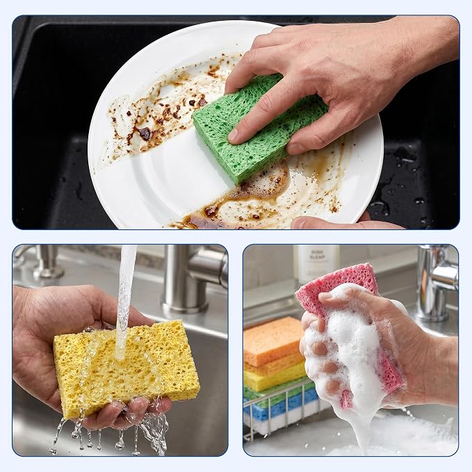 ARCLIBER Cellulose Sponges,Heavy Duty Scrub Kitchen Sponge No Scratching,Pop Up Eco DIY (6 Pack)