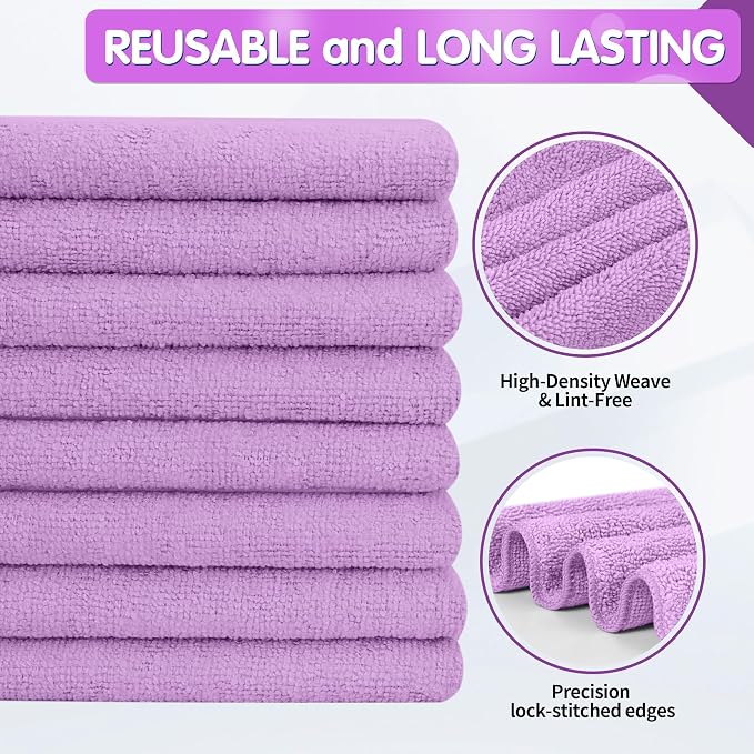 FIXSMITH Purple Microfiber Cleaning Cloth -Pack of 8, Highly Absorbent Cleaning Rags, 16"X12" All Purpose Cleaning Towels for Housekeeping, Kitchen, Car, Lint Free and Reusable Microfiber Towels