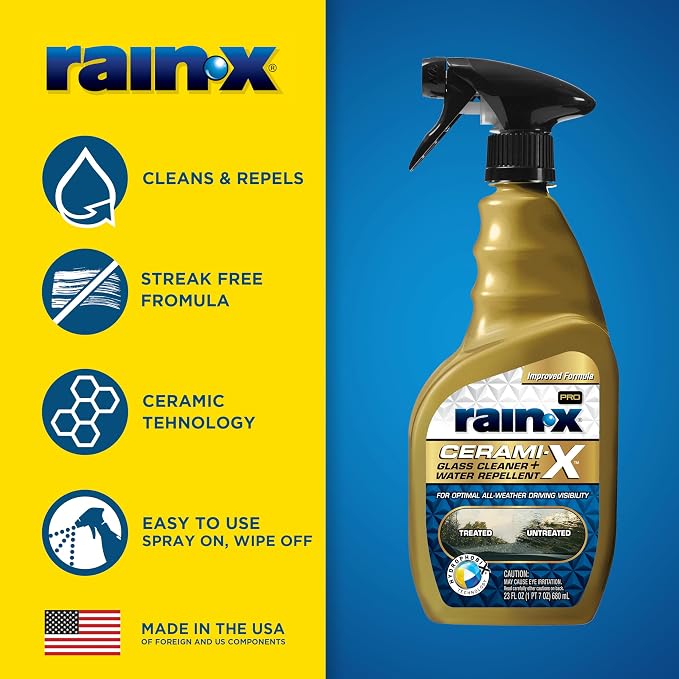 Rain-X 630177SRP Cerami-X Glass Cleaner + Water Repellent, 23oz - Cleaning Effectively While Remaining Streak Free, Protecting Against Contaminants and Stains