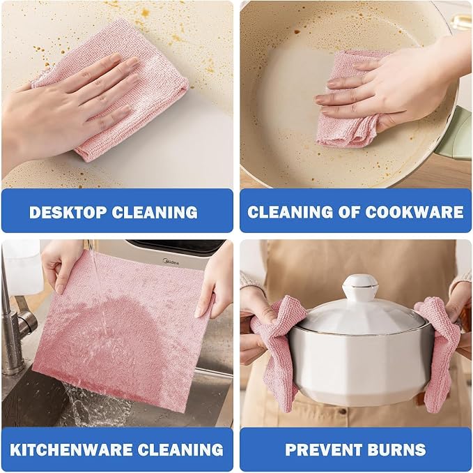 55 Pack Microfiber Cleaning Cloth Roll, Tear Away Reusable Towels, 11" X 9", Ultra Absorbent & Lint Free Cloth for Cars, Kitchen, Window, Home and Shop, Pink
