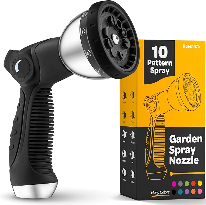 Hose Nozzle [Black] Heavy Duty Hose Sprayer With 10 Adjustable Watering Patterns. Thumb Control Design, Comfortable Ergonomic Grip, Garden Hose Nozzle for Watering Plants & Lawns/Fun showers/Cleaning