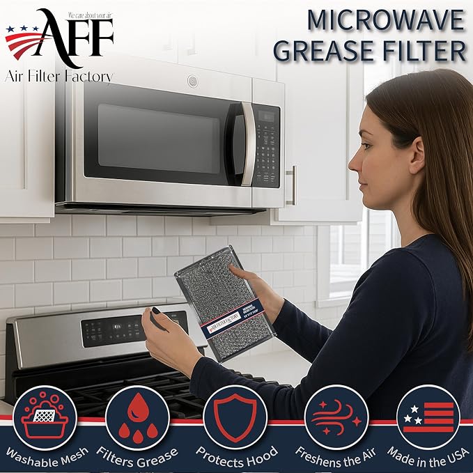 12-Layer Air Filter Factory 5" x 7.5" Pull Tab Microwave Grease Filter Replacements For Many GE, Frigidaire, Magic Chef & LG Microwave Oven Models Filter Set Of 2 (Pull Tab Short Side)