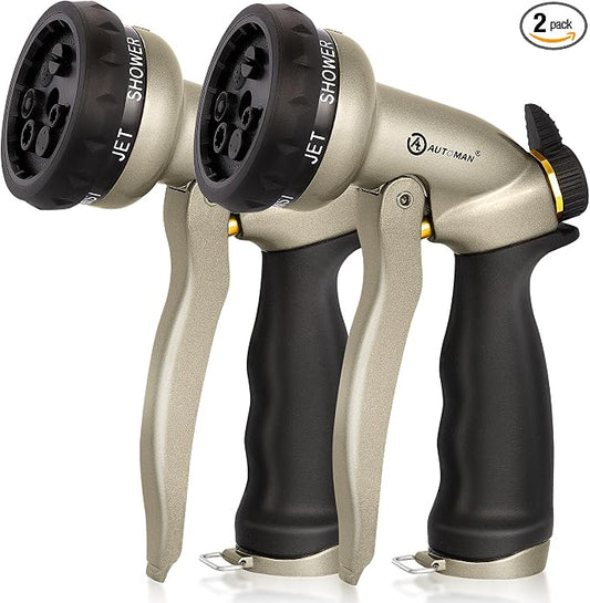 AUTOMAN Garden Hose Nozzle-7 Patterns Sprayer-2 Pack, Metal High Pressure Spray Nozzle, Heavy Duty Labor-Saving Design Water Hose Nozzle for Garden Watering, Car Washing, Window Cleaning, Pets Bathing