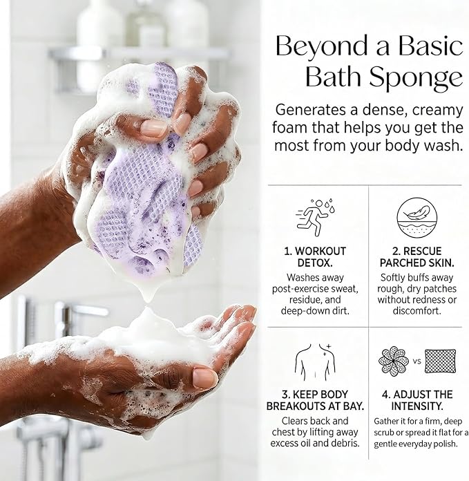 UJFQBH Authentic African Net Sponge 3 Pack, Exfoliating Body Scrubber for Gentle Daily Exfoliation, Deep Cleansing Back Scrubber for Hard to Reach Areas, Quick Drying Shower Essential Ocean Blue