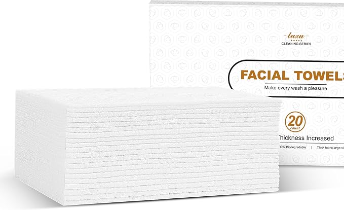 Disposable Face Towel,Biodegradable Facial Towels 9.8"×9.8",20 Count | Thick Face Cloths for All Skin Types,9.8"X9.8"Face Towels Disposable,Dry Wipes for Skincare,Makeup Remover and Cleansing