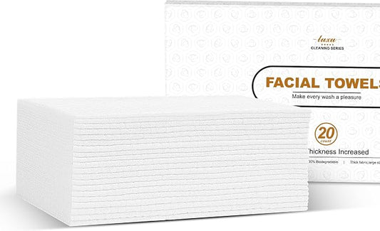 Disposable Face Towel,Biodegradable Facial Towels 9.8"×9.8",20 Count | Thick Face Cloths for All Skin Types,9.8"X9.8"Face Towels Disposable,Dry Wipes for Skincare,Makeup Remover and Cleansing